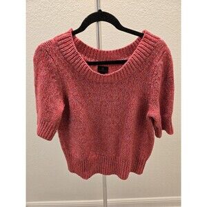Worthington XL Cropped Sweater Y2K Knit Pullover Pink Red Fuchsia Cottagecore
